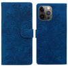 For iPhone 12 Pro Lace Floral Embossed Magnetic Buckle Leather Phone Case(Blue)