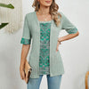 Spring Summer Printed Fake Two-Piece Square Neck Mid-Sleeve Top T-Shirt, Size: S(Green)