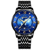 BINBOND B1117 30M Waterproof Earth Dial Butterfly Buckle Luminous Quartz Watch(Black Steel-Blue-Gold)