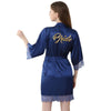 Women Bride Gold Lettering Lace Edge Nightgown, Size:M(Dark Blue)