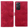 For Redmi Note 11 Pro 5G Lace Floral Embossed Magnetic Buckle PU Phone Case With Wrist Strap(Red)