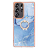 For Samsung Galaxy S25 Ultra 5G Electroplating Marble Dual-side IMD Phone Case with Ring(Blue 018)
