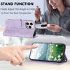 For iPhone 13 Pro Tulips Embossed Leather Phone Case with Lanyard(Purple)
