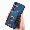 For Samsung Galaxy S25 5G Retro Skin-feel Ring Multi-card Wallet Phone Case(Blue)