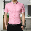 Men Business Shirt Short Sleeves Turn-down Collar Shirt, Size:L(Pink)