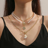 Angel Eyes Pendant Layered Necklace, Model: N2211-14 3 Layer Pearl Chain