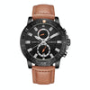 Ochstin 6045A Multifunctional Quartz Luminous Genuine Leather Men Watch(Black+Brown)