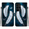 For Samsung Galaxy S23 Ultra 5G Crystal Texture Colored Drawing Leather Phone Case(White Butterfly Feathers)