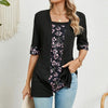 Spring Summer Printed Fake Two-Piece Square Neck Mid-Sleeve Top T-Shirt, Size: L(Black)