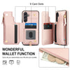 For Samsung Galaxy A54 Double Flap Zipper RFID Leather Phone Case with Short Lanyard(Rose Gold)