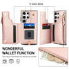 For Samsung Galaxy S23 Ultra 5G Double Flap Zipper RFID Leather Phone Case with Short Lanyard(Rose Gold)