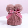 MZ7153 Double Wool Ball Bowknot Children Knitted Hat With Cotton Warm Baby Hat, Size: About 6-36 Months(Deep Skin Powder)