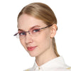 Women Rimless Rhinestone Trimmed Purple Presbyopic Glasses, +4.00D