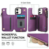For iPhone 12 mini Double Flap Zipper RFID Leather Phone Case with Short Lanyard(Dark Purple)