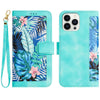 For iPhone 15 Pro Max Floral Pattern Leather Phone Case with Lanyard(Green)