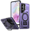 For Samsung Galaxy A35 5G Shield Hollow Frame Holder MagSafe Phone Case(Purple)