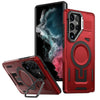 For Samsung Galaxy S22 Ultra 5G Shield Hollow Frame Holder MagSafe Phone Case(Red)