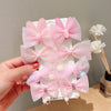 Sweet Coloured Bow Hair Clip Set Mesh Duckbill Clip Headpiece(Pink)