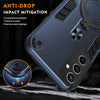 For Samsung Galaxy S24 FE 5G Metal Ring 360 Degree Rotating Holder PC Hybrid TPU Phone Case(Navy Blue)