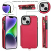 For iPhone 14 Double Flap Zipper RFID Leather Phone Case with Short Lanyard(Red)