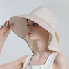 8112 Ladies Sunshade Large Brim Ponytail Bucket Hat(Beige)