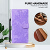 For Samsung Galaxy S22+ 5G Lace Floral Embossed Magnetic Buckle PU Phone Case With Wrist Strap(Purple)