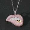 3mm x 60cm  Sexy Lip Biting Hip Hop Pendant Micro-Set Zircon Necklace
