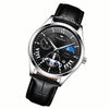 FNGEEN 5606 Men Luminous Casual Quartz Watch(Black Leather White Steel Black Surface)