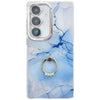 For Samsung Galaxy A35 5G Electroplated Marble Texture Ring Holder Phone Case(Blue S11)
