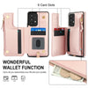 For Samsung Galaxy A73 5G Double Flap Zipper RFID Leather Phone Case with Short Lanyard(Rose Gold)