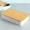 Jewelry Storage Box Bamboo Lid Compartment With Mirror Cosmetic Box(White)