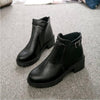 Round Toe Zippers Chunky Boots Short Plush Square Heels Ankle Boots for Women, Size:35(Black)
