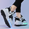Small Four-Wheeled Walking Shoes Children Luminous Deformation Roller Shoes, Size: 35(XF03 Mesh Pink)