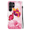 For Samsung Galaxy S22 Ultra 5G Crystal Texture Colored Drawing Leather Phone Case(Pink Butterflies)