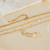 OPK GX2437 Stainless Steel Star Moon Tassel Pendant Double Layers Stacked Collarbone Chain(Gold)