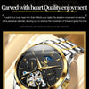 OLEVS 6663 Men Multifunctional Waterproof Hollow Steel Strap Mechanical Watch(Black + Gold)