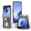 For Samsung Galaxy Z Flip6 5G Folding Central Axis Card Bag Phone Case with Ring(Transparent Black)