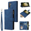 For Samsung Galaxy S25+ 5G Multifunctional Frosted Zipper Wallet Leather Phone Case(Blue)
