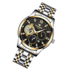 FNGEEN 2166 Men Three-eye Hollow Quartz Watch Student Sports Electronic Watch(Between Gold Black Surface)