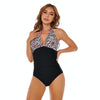 DS40 Ladies Slim and Conservative Halter Neck Swimsuit, Size: XL(Red Zebra Pattern)
