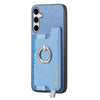 For Samsung Galaxy S25 5G Retro Cross Leather Ring Horizontal Insert Card Bag MagSafe Phone Case(Blue)