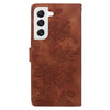 For Samsung Galaxy S22+ 5G Lace Floral Embossed Magnetic Buckle PU Phone Case With Wrist Strap(Brown)