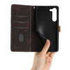 For Samsung Galaxy S23+ 5G Grid Stitching Leather Phone Case with Lanyard(Brown)