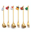2pcs /Pack Christmas Mixing Spoon Fruit Fork With Pendant Flatware, Style: Snowman (Blue Box)