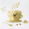 Home DIY 3D Stereo Decorative Fashion Coffee Wall Clock Acrylic Mirror Wall Sticker Coffee Clock(Light Gold)