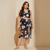 3 in 1 Set Sexy Plus Size Print Bikini Ladies Split Swimsuit, Size:XXXXL(As Show)