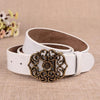 105cm Sunflower Pattern Needle Buckle Women Belt Retro Waist Band Leather Belt(White)