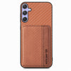 For Samsung Galaxy S25 Ultra 5G Carbon Fiber Magnetic Card Wallet RFID Blocking Phone Case(Brown)