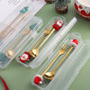 2pcs /Pack Christmas Dessert Fork And Spoon Set Portable Cute Cartoon Tableware, Style: Christmas Hat Silver