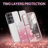 For Samsung Galaxy S21 Ultra 5G Gradient Glitter Flower All-inclusive Phone Case(Pink)